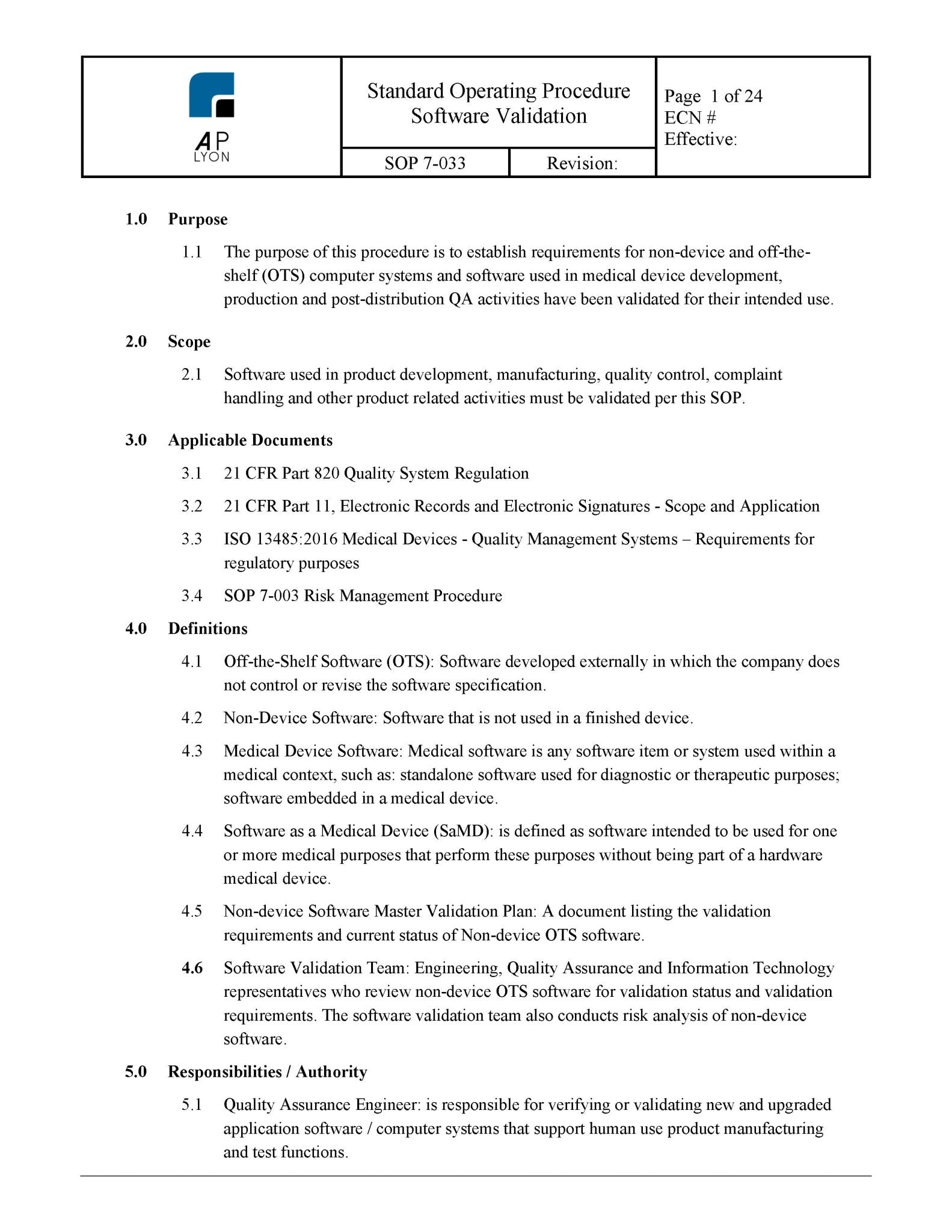 Medical Device Software Procedure Bundle - A. P. LYON