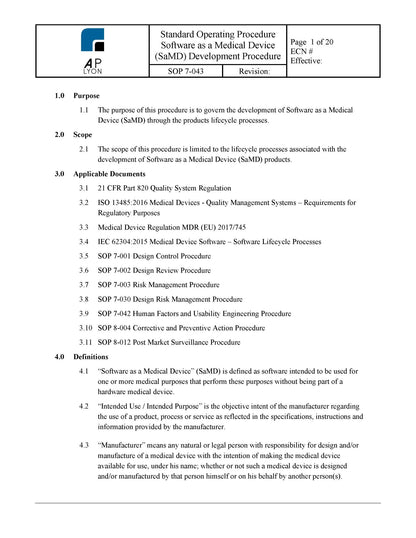 Medical Device Software Procedure Bundle - A. P. LYON