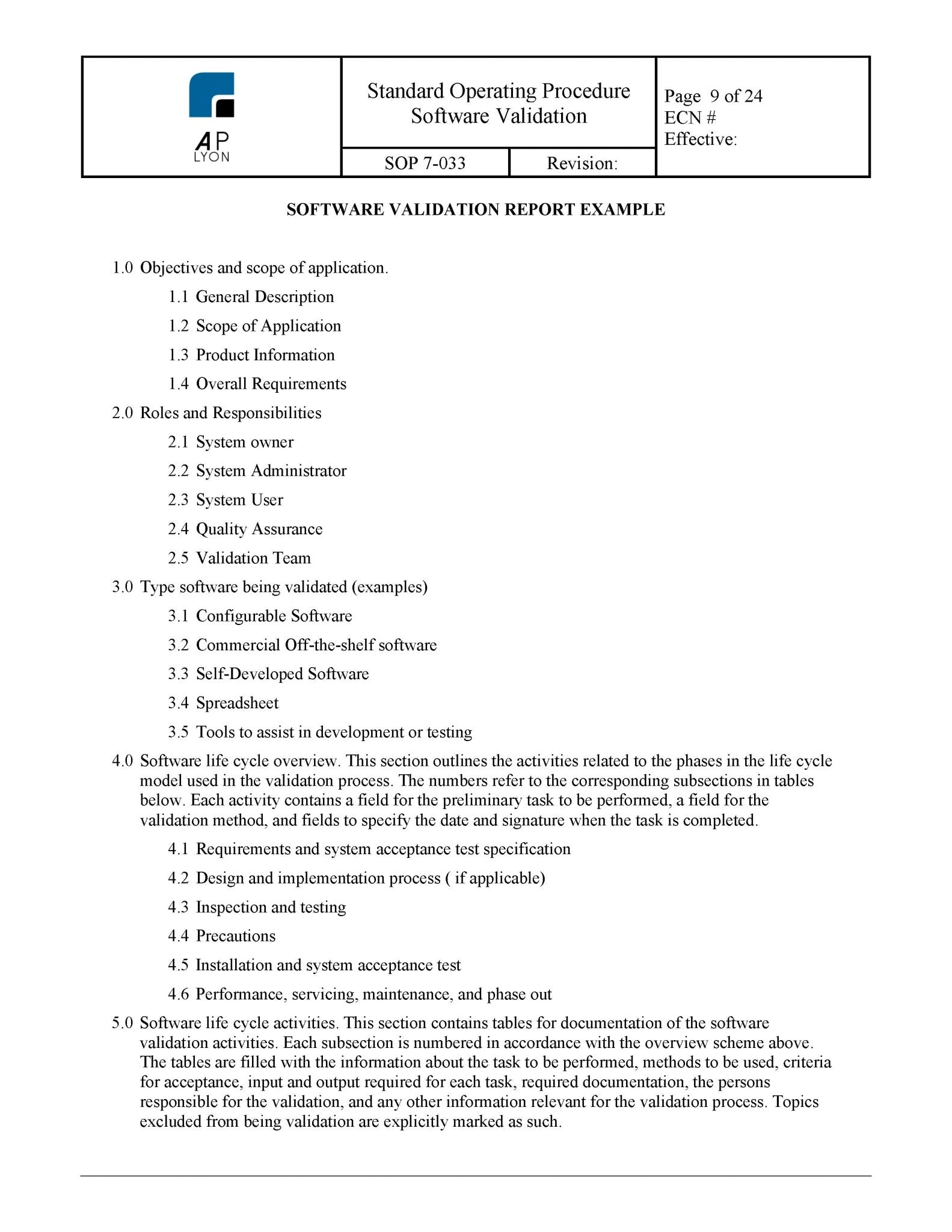 Medical Device Software Validation Procedure - A. P. LYON