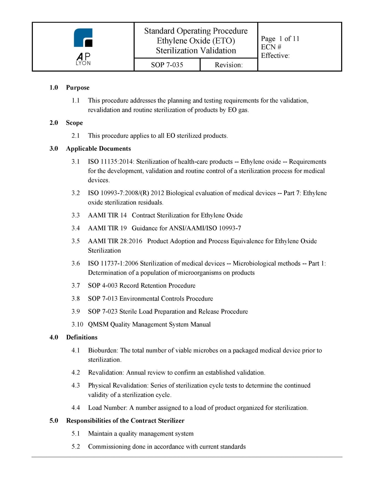 Medical Device Sterilization Procedure Bundle - A. P. LYON