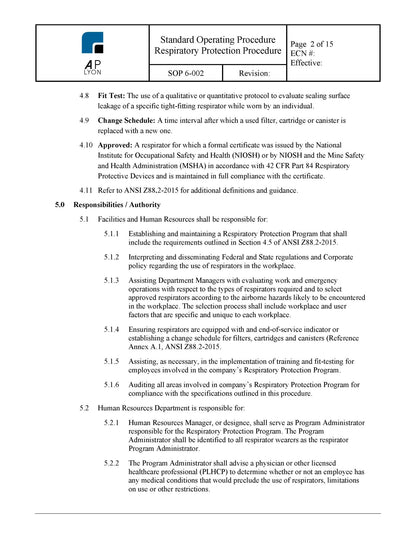 Respiratory Protection Procedure - A. P. LYON