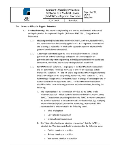 Software as a Medical Device Development Procedure - A. P. LYON