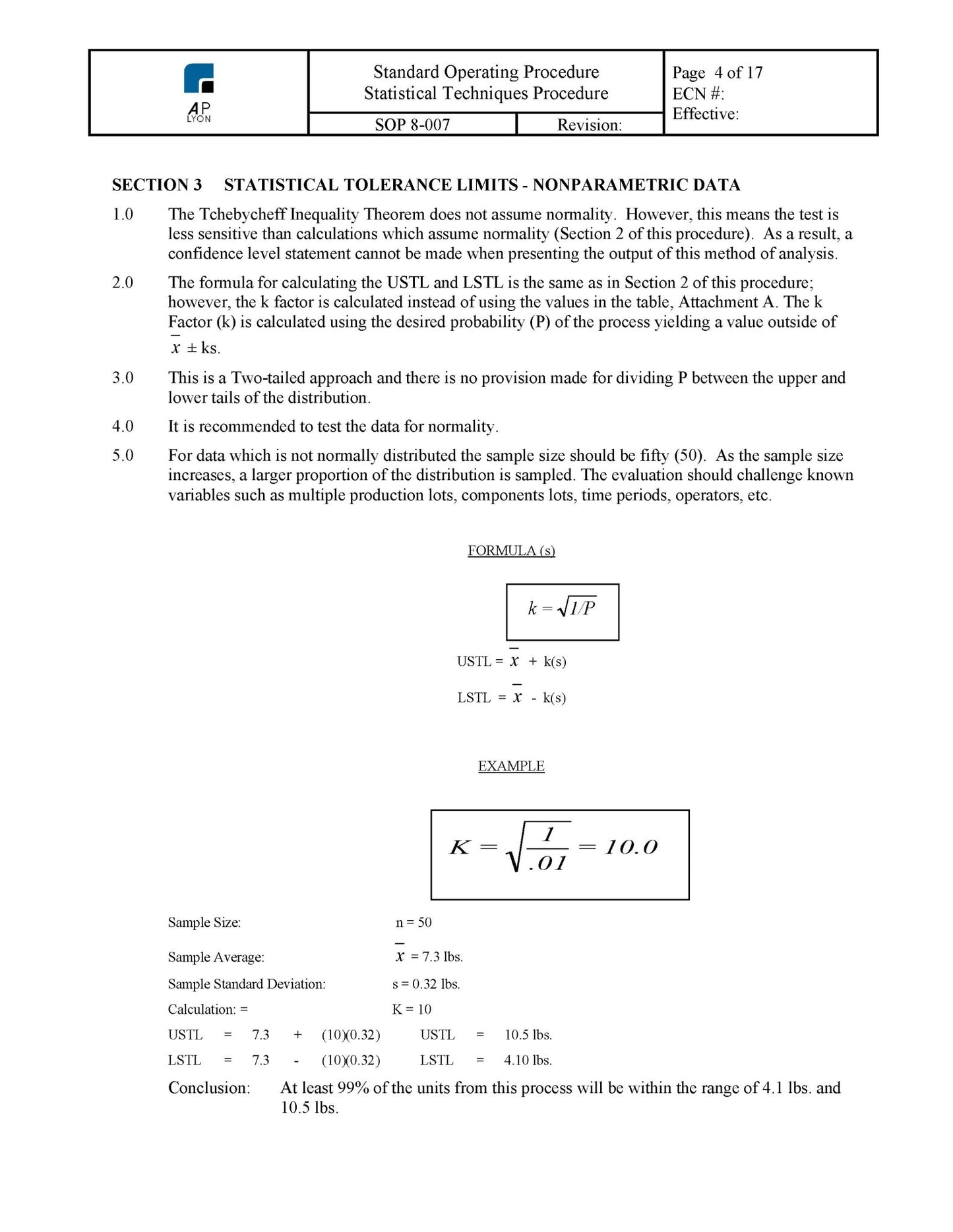 Statistical Techniques Procedure - A. P. LYON