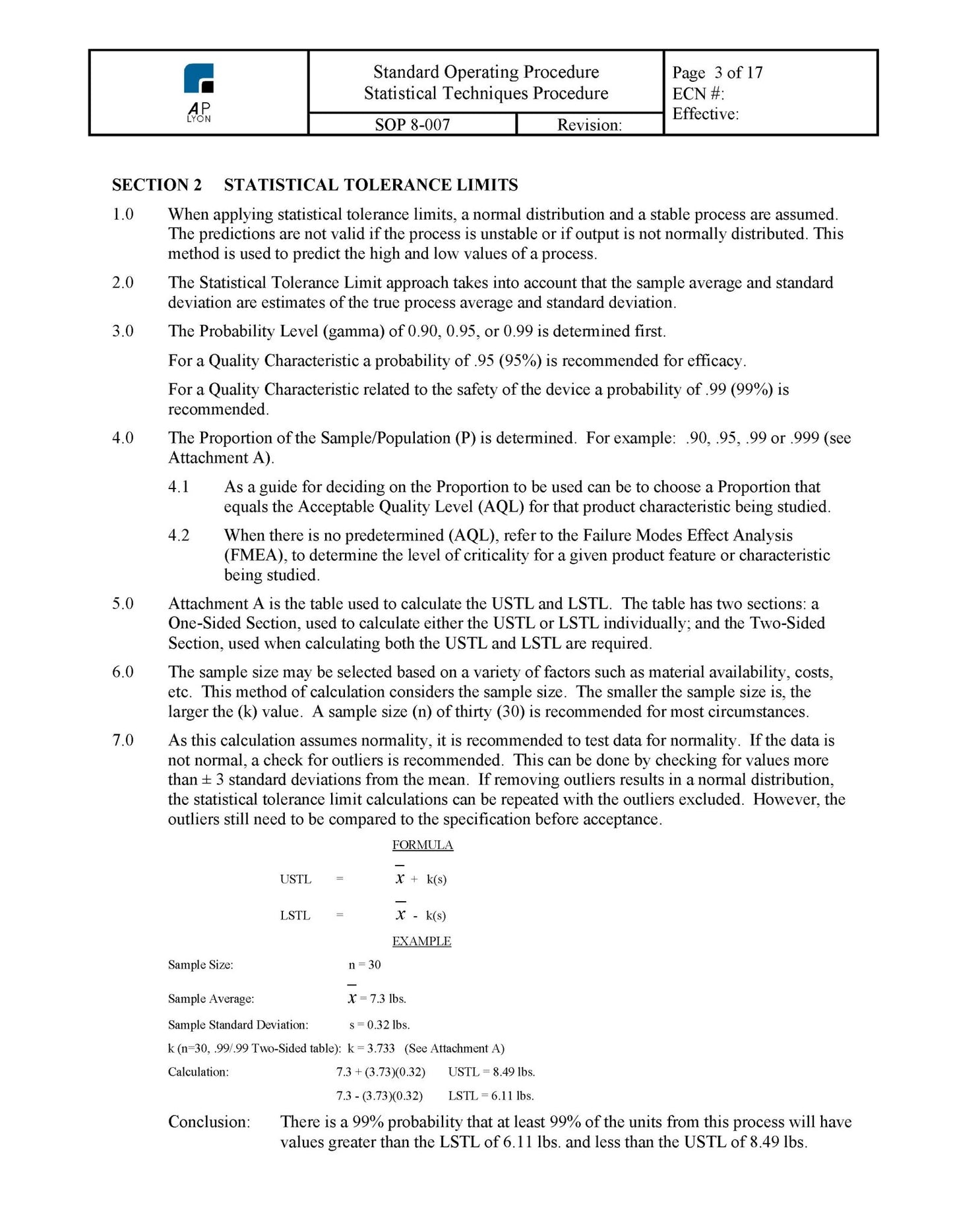 Statistical Techniques Procedure - A. P. LYON