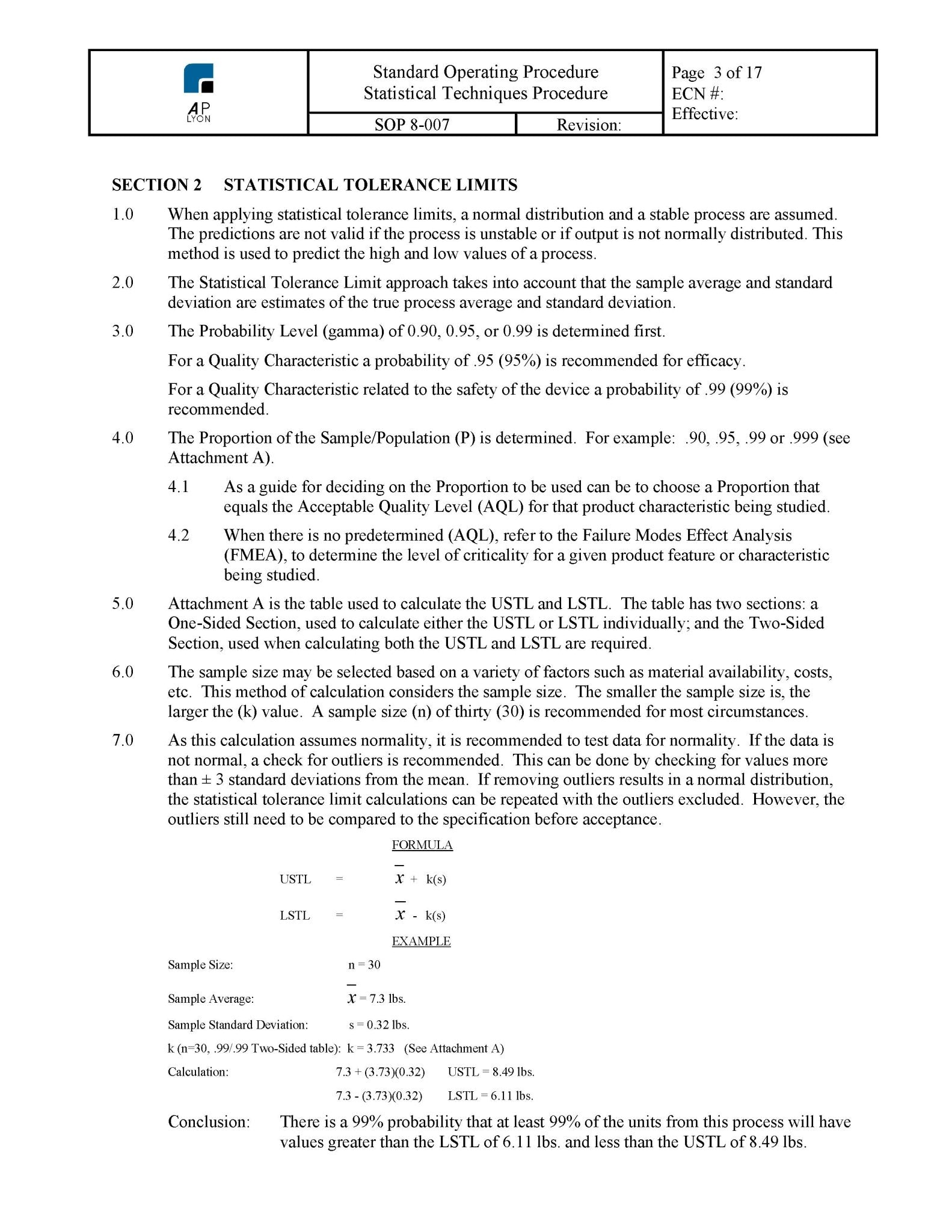 Statistical Techniques Procedure - A. P. LYON