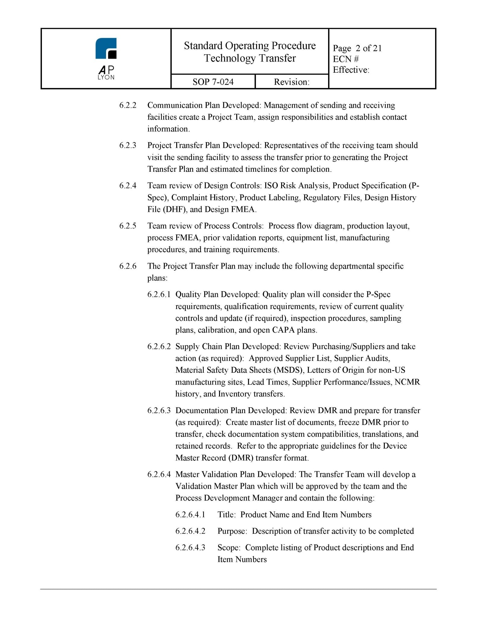 Technology Transfer Procedure - A. P. LYON