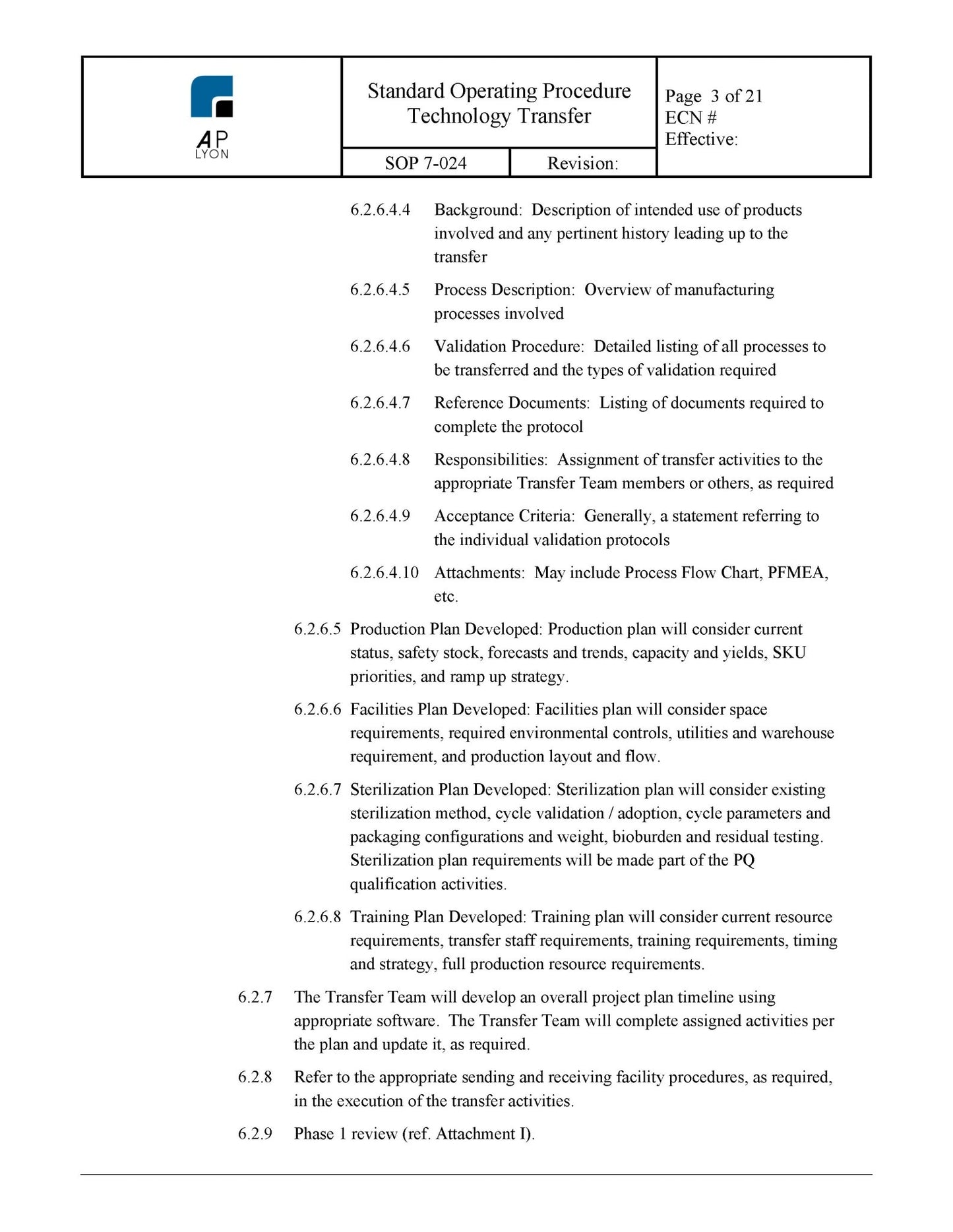 Technology Transfer Procedure - A. P. LYON