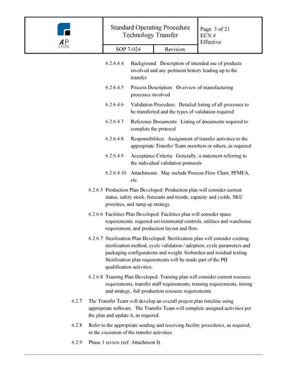 Technology Transfer Procedure - A. P. LYON