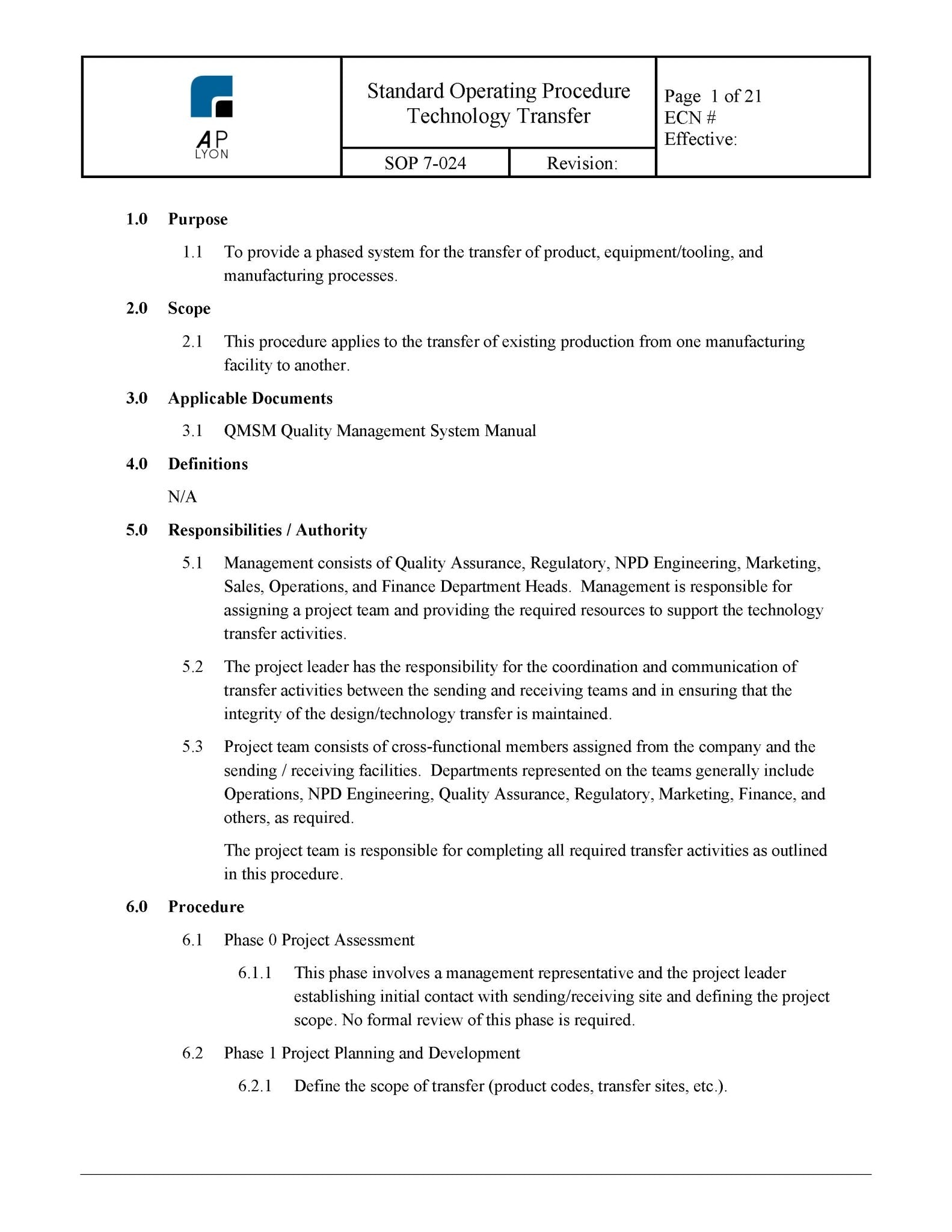 Technology Transfer Procedure | Medical Device – A. P. LYON